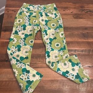 GAP KIDS GIRLS FLORAL CORDUROY BRIGHT green BOOT CUT STRETCH PANTS SIZE 10